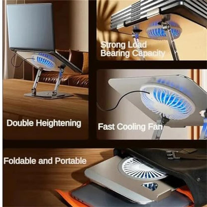 Laptop Stand 360° Rotatable Aluminum Tablet Cooling Stand With Folding fan Radiator Stand Lift
