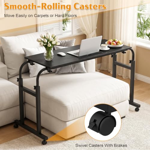Overbed Table with Wheels, Adjustable Height and Length Bed Desk, Mobile Laptop for Bed, Recliner and Sofa, Rolling Hospital Tray Table for Adults and Seniors Black 100x40cm - color: Black 100x40cm