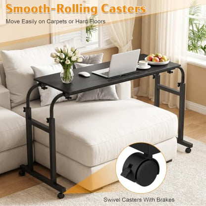 Overbed Table with Wheels, Adjustable Height and Length Bed Desk, Mobile Laptop for Bed, Recliner and Sofa, Rolling Hospital Tray Table for Adults and Seniors Black 100x40cm - color: Black 100x40cm