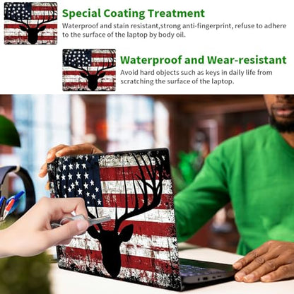 Laptop Skin Sticker Decal, Universal Protective Cover Fit 12 13 14 15.6 Inch Notebook, Reusable Water-Resistant Vinyl Decal w/ 2 Wrist Pads for Business Travel Office, Deer Flag - color: Deer Flag