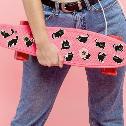 Black Cat Sticker Roll - 1000 Pcs Cute Black Cat Flower Waterproof Vinyl Reusable Laptop Stickers Coloring Book Scrapbook Water Bottle Page Activity Pad Birthday Party Favors Kids Skateboard - style: Cute Black Cat