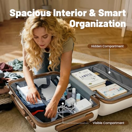 3-Piece Luggage Set with Carry On Luggage Set 22x14x9 Airline Approved, ABS Hardside Suitcase with 8 Spinner Wheels & TSA Lock, Expandable Suitcase for Men & Women (20/TB/DB Beige) - color: Beige, size: (20/DB/TB)-Expandable
