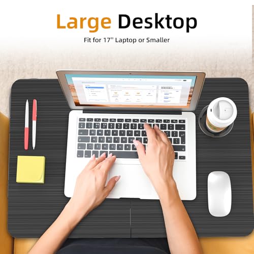 BUYIFY 23.4" Foldable Lap Desk Bed Table with Cup Holder Tray Charcoal | Portable Folds Flat for Easy Storage, No Assembly Laptop Bed Desk, Sturdy and Lightweight, Patent Design - color: Charcoal
