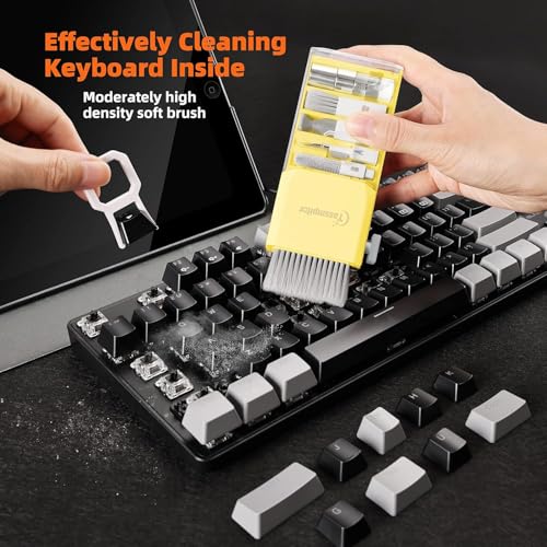 All-in-1 Keyboard Cleaner Laptop Cleaning Kit,Computer Screen-Safe Tools | MacBook iPad iPhone,Electronics Brush Tool for PC Camera Lens Earbuds,Deep Cleaning Spray Cloth, High-Density Soft Brush - color: BrightYellow