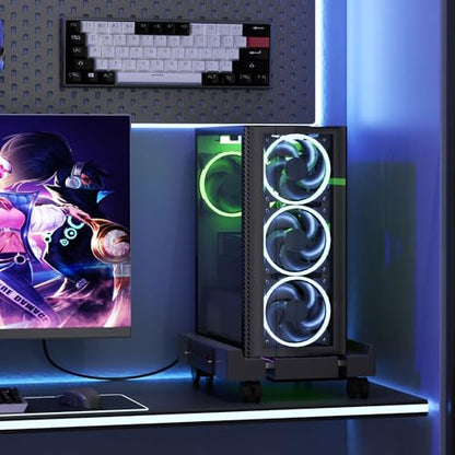 Adjustable Computer Tower Stand with Charging Station, PC Stand for Floor, Mobile CPU Holder with 4 Caster Wheels Fits Most PC Tower, Under Desk CPU Holder for Office,Gamers and Students - style: With Socket