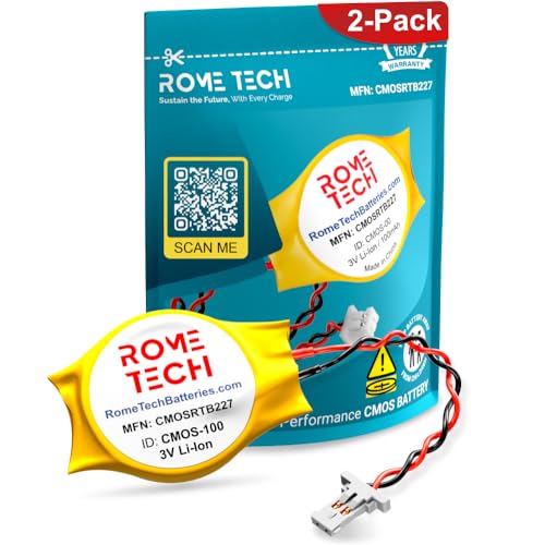 Rome Tech Battery for Dell XPS 13 (7390, 9305, 9343, 9350, 9360, 9365, 9370, 9380), XPS 15 (9550, 9560, 9570) & Precision 5510, 5520, 5530 CMOS BIOS RTC Backup with 2-Wire Cable - 2-Pack - style: 2-pack