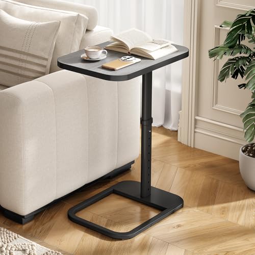 Kitstorack Upgraded TV Tray Table with Panel Lock, 90° Flip-Over Design & Adjustable Height, Sofa Arm Side Table for Eating, Laptop, Couch, Bed, or Small Spaces, Dark Gray - color: Dark Gray, style: Auto-locking