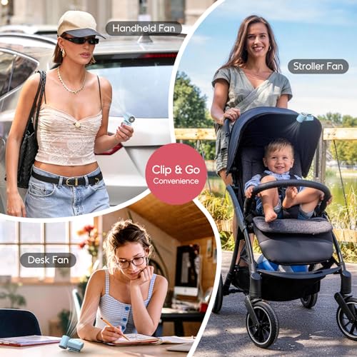 Clip-On Portable Fan for Strollers Travel, Rechargeable Turbo Personal Fan | Clip to Bag Strap Hat Stroller Shirt Desk Car Seats, Small 4 Speed 360° Rotate, Led Display, Turbo 13500RPM, Travel Essential - color: Blue
