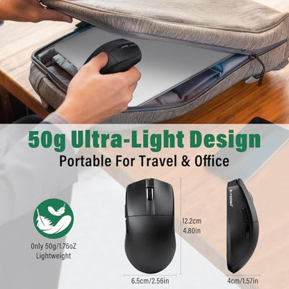 Portable Wireless Bluetooth Mouse For Laptop,50g Lightweight,USB C Rechargeable,DPI 4000,Tri-Mode 2.4G/BT5.1/ Wired,150 Hour Battery Life,Ideal For Travel/Office/Home/PC Computer/Macbook Mini Air Pro - color: Black-1
