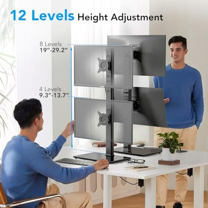 Dual Monitor Stand Vertical Stack Screen Free-Standing Desk Mount Arm Riser Fits Two 13 to 34 Inch Computer Monitors with Swivel,Tilt, Height Adjustable,VESA Stand 100x100mm, 75x75mm AX05TB02 - size: Dual monitor stand