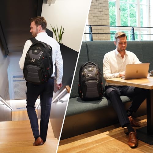 Swissdigital Design Men's Laptop Backpack for College and Business Travel with Integrated USB Charging Port and RFID Protection Fits 15.6" Laptops Bag Black/Grey | J14-02 - color: Black/Grey