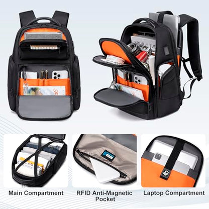 FENRUIEN Business Travel Backpack for Men,Large Capacity Laptop Backpack with USB Charging Port,Multifunctional Water Resistant Expandable Black Bag Fits 15.6 Inch computer