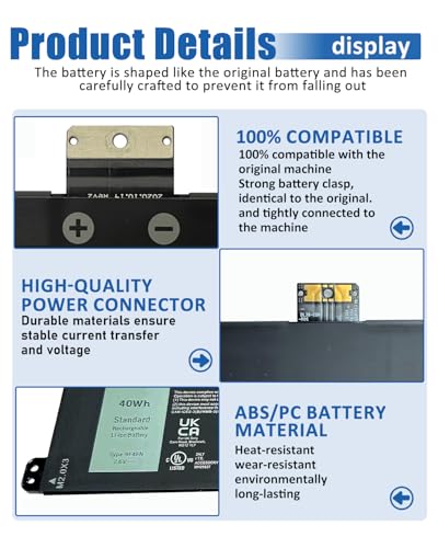 40Wh 9F4FN Battery Replacement for Dell Latitude 7320 Detachable Inspiron 14 3420 Series 09F4FN 2VKW9 8PK6G - size: 11.35*3.50*0.11 inch 9F4FN