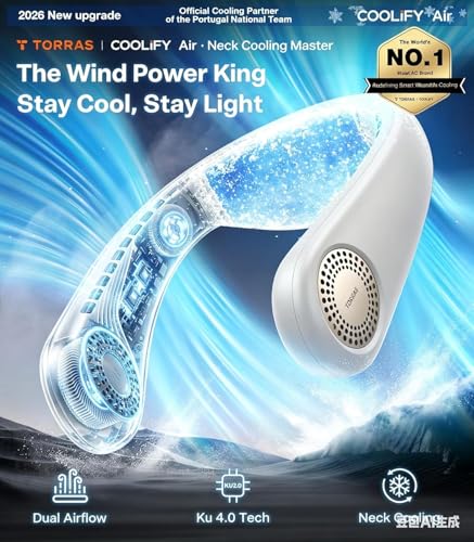 TORRAS COOLiFY Air 2026 Upgraded Neck Fan Air Conditioner, Dual-Airflow Pro Cooling, Ultra Light Portable Fan Rechargeable, Personal Cooling Fan Travel Essentials, Gift for Dad Father,White - color: White