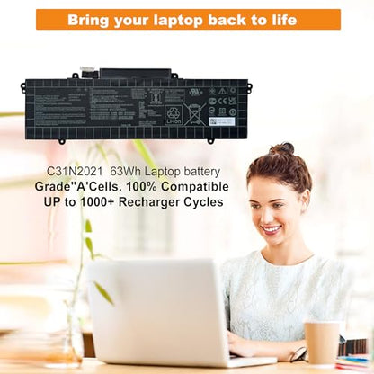 C31N2021 Laptop Battery Replacement for Asus Zenbook 14X OLED UX5401 UX5400E UM5400QA UM5401QA UM5401RA UP5401ZA UX5400EA UX5401EA UX5400EG UX5400ZB UX5400ZF Series 0B200-04030000 - size: 10.63*3.46*0.29inch C31N2021