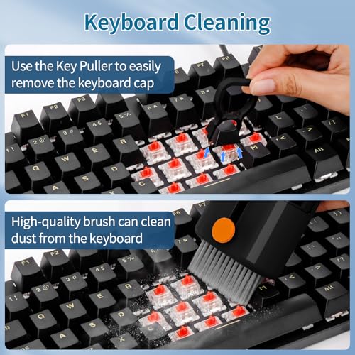 Keyboard Cleaner Laptop Cleaning Kit - Computer Tech Cleaning Brush, Electronic Screen Cleaner Spray and Wipe with Multi-Function Cleaning Tool for MacBook, Tablet, iPhone, Earbuds, Camera, Gaming - color: Black