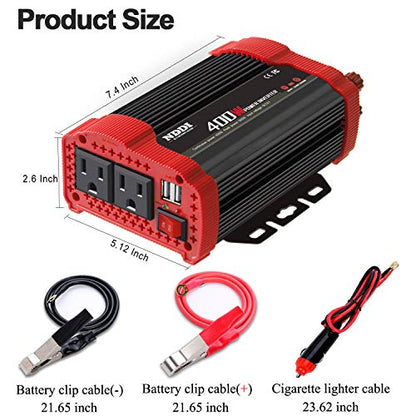 400W Power Inverter, Suitable for Mobile Phones, Laptops, Etc. | DC 12V to 110V AC Car Plug Adapter Socket, 2 Charger Sockets And Dual 3.1A USB Ports, Car Charger Cigarette Lighter Adapter - size: 400W-R