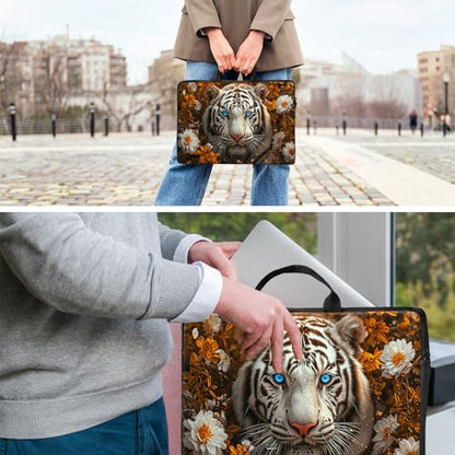 Laptop Bag,14 15 15.6 inch Laptop Case Sleeve,Computer Sleeve with Handle for Women Men,Carrying Case for MacBook,Dell,Lenovo,Notebook Computer,White Tiger Flower - color: White Tiger Flower