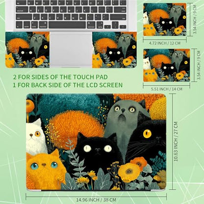 Laptop Skin Sticker Decal, Universal Protective Cover Fit 12 13 14 15.6 Inch Notebook, Reusable Water-Resistant Vinyl Decal w/ 2 Wrist Pads for Business Travel Office, Black Yellow Cat - color: Black Yellow Cat