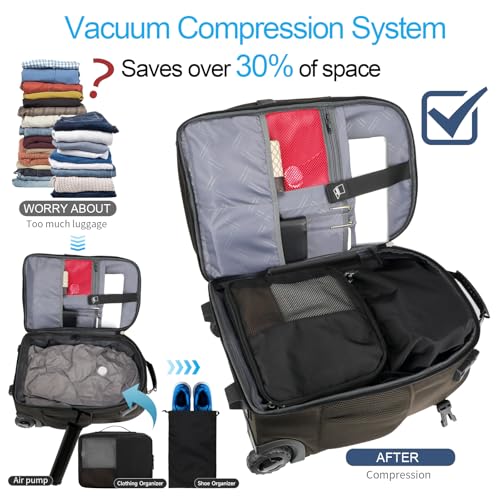 Backpack with wheels,rolling backpack with 2 Packing Cubes,compression bags for travel,Water-Resistant Carry-On Luggage,Business and Commuting (Brown) - color: Brown
