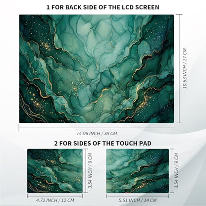 Universal Laptop Skin, DIY Cut-to-Fit Vinyl Cover Compatible with HP, Dell, Lenovo, Mac (13.3" to 15.6"), Anti-Scratch, No Residue & Bubble-Free Protective Decal Sticker, Emerald Gold Marble - color: Emerald Gold Marble