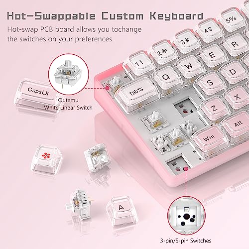Womier 60% Keyboard Gaming Pink - Wired Pink Creamy Mechanical Keyboard | Hot-Swappable RGB Custom Mini Key board with Arrow Keys/Software Supported, Prelubrication Linear Switch (WK68-Pink) - color: WK68-Pink