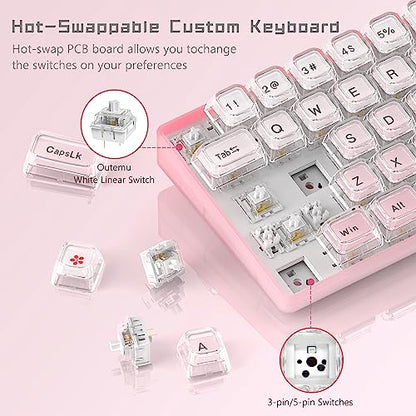 Womier 60% Keyboard Gaming Pink - Wired Pink Creamy Mechanical Keyboard | Hot-Swappable RGB Custom Mini Key board with Arrow Keys/Software Supported, Prelubrication Linear Switch (WK68-Pink) - color: WK68-Pink
