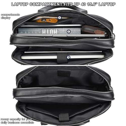 Leather Laptop Bag for Men Briefcase Fits 15.6 Inch Notebook Portable Shoulder Messenger Crossbody Bag for Travel Office - color: 821-black
