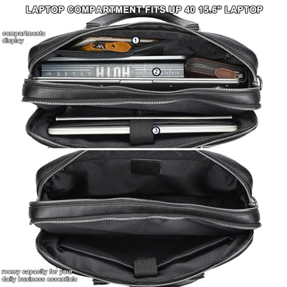 Leather Laptop Bag for Men Briefcase Fits 15.6 Inch Notebook Portable Shoulder Messenger Crossbody Bag for Travel Office - color: 821-black