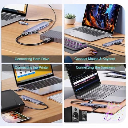 USB C Hub USB Hub 3.0, VIENON Aluminum 8 in 1 USB Extender with SD/TF Card Reader, 3.5mm Aux Headphone Jack for MacBook Pro Air and More PC/Laptop/Tablet Devices
