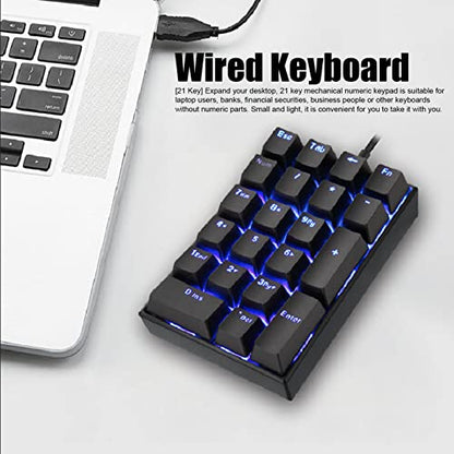 USB Numeric Keypad, LED Backlit 21-Key Mechanical Numpad for PC , Ergonomic Wired Number Pad for Desktop Laptop, Mini Portable Numeric Keypad for Home and Office, Plug and Play (Red Switch)
