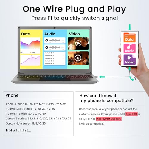 Portable Monitor with Keyboard, 15.6 Inch Lapdock Display with 6000mah Battery,CrowView Note 1080P FHD USB C Monitors with RPi5&Jetson Adapters Compatible with RPi5, PC, Phone, Mac, Game Console