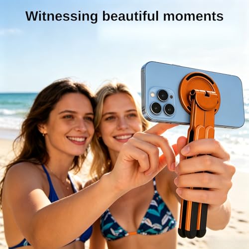 4-in-1 Foldable Laptop Stand with N52 MagSafe Magnetic Phone Holder, Silver Aerospace Aluminum Portable Desk Tripod Mount, Compatible with MacBook Pro iPad for Travel Vlogging - color: Orange