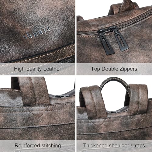 Shrrie 15.6 inch Laptop Backpack for Women,Large Leather Backpack Purse,Travel,Carry on,Water Resistant Casual Laptop Backpacks,College Backpack,Work Backpack for Women,Two-toned Coffee - color: Two-toned Coffee