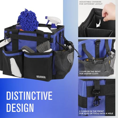 SCAVATA Compact Wearable Cleaning Caddy with Handle & Shoulder Straps | Small Cleaning Supplies Organizer, Under Sink & Car Cleaning Tools Storage Bag for Housekeepers Cleaners, Blue - color: Blue