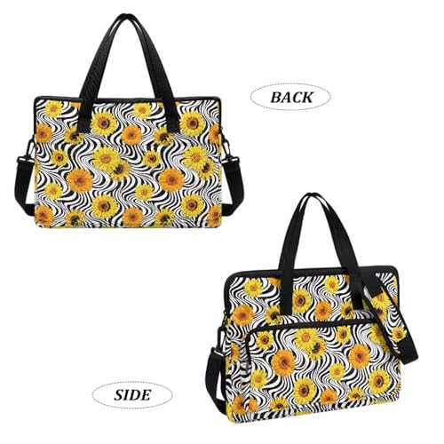 Laptop Sleeve, Laptop Cover with Adjustable Strap Computer Bag Tablet Notebook Sleeves Handbag Messenger Briefcase - color: Zebra Stripe Sunflower