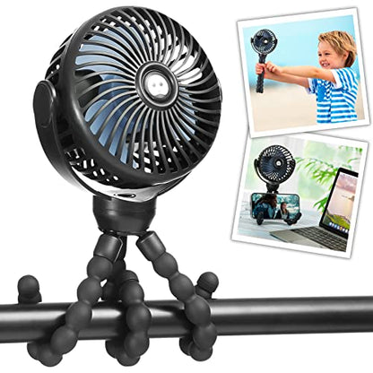 snawowo Mini Portable Baby stroller Fan, Battery Operated Personal Small Handheld Fan, 360° Rotate Flexible Tripod Rechargeable Clip On for Car Seat Crib Bike Treadmill Travel Camping Black - color: U-Black