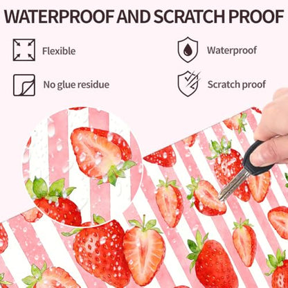 3Pcs Strawberry Laptop Skin Sticker Candy Strip Universal Removable Vinyl Stickers Fits for 12.1 13 14 15.6 16 Inch Waterproof Notebook Decal Cover Gift - style: strawberry