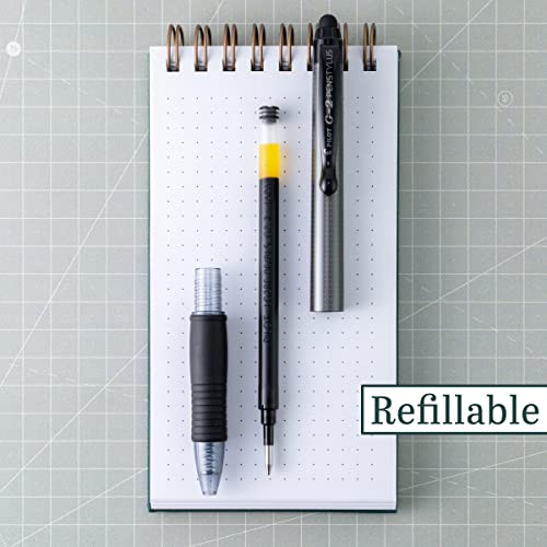 Pilot G2 Pen Stylus, Premium Refillable and Retractable Rolling Ball Gel Pens, Fine Point, Gray Barrel, 0.7 mm, Black Ink Pens, Pack of 2