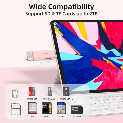 WALNEW SD Card Reader, USB 3.0 & USB-C SD/TF Memory Card Adapter | Supports UHS-I SD/SDHC/SDXC/MicroSD, Compatible with MacBook, PC, iPad, iPhone 15, Samsung Galaxy Android - color: Pink