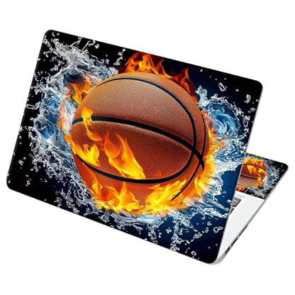 Universal Laptop Skin Sticker with 2 Wrist Pad Decals, 3-Piece Removable Vinyl Laptop Cover, Ice Fire Basketball Waterproof Anti-Scratch, Easy-Trim Fit for 13.3" 14" 15.6" Laptops - color: Ice Fire Basketball