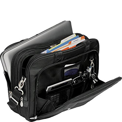 McKlein R Series, Pearson, 17" Nylon Expandable Double Compartment Laptop Briefcase, Black (74565)