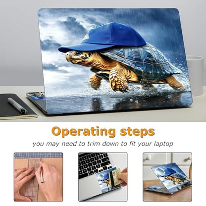 Universal Laptop Skin Sticker with 2 Wrist Pad Decals, 3-Piece Removable Vinyl Laptop Cover, Turtle Blue Hat Waterproof Anti-Scratch, Easy-Trim Fit for 13.3" 14" 15.6" Laptops - color: Turtle Blue Hat