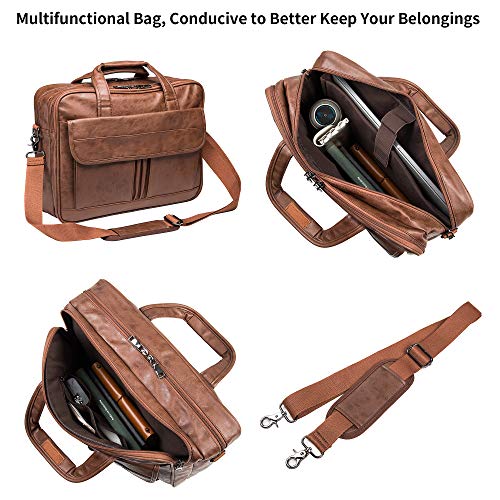 seyfocnia Men's Business Travel Briefcase Leather Handmade Messenger Bags Laptop Bag - color: Brown, size: 15.6inch