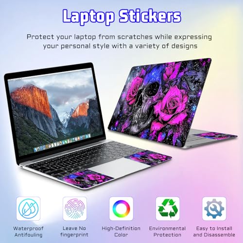 Universal Laptop Skin Sticker Decal, Compatible with MacBook HP Dell Lenovo 12"-15.6", Reusable Vinyl Notebook Cover 3PCS Set, High-Recognition Film-Skull Purplish red Flowers - color: skull purplish red Flowers
