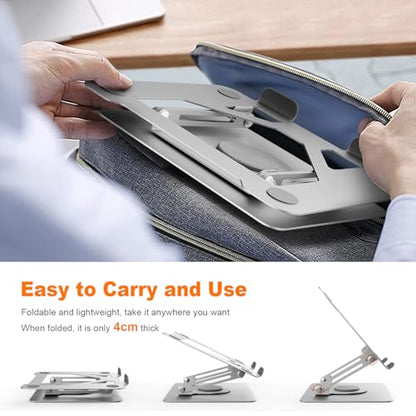 GRIFEMA Laptop Stand for Desk, Foldable Laptop Riser with 360° Swivel Base, Adjustable Height & Angle, Ventilated Computer Stand Compatible with MacBook Air/Pro, Dell, and 11-17" Laptops - Silver - color: Silver