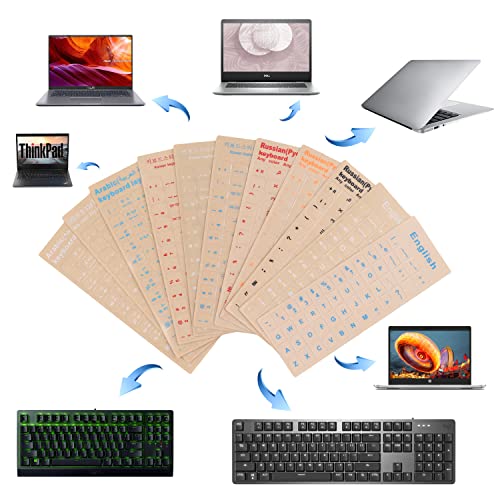 English Keyboard Stickers Big Letter Full Set (120 Pcs), Universal PC Computer Laptop Desktop Keyboard Replacement English Keyboard Stickers, Transparent Background with White Lettering（2 Pack） - color: English transparent/white letters