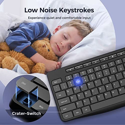 Virfour Wired USB Computer Keyboard, Quiet Keyboard with Multimedia Keys | Virfour Silent Keyboard with Low Profile Chiclet Keys,Spill-Resistant, Anti-Wear Letters,Full Size for Laptop,Desktop