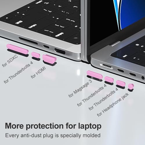 ProElife 21-Pcs Anti Dust Dirt Plug for MacBook Pro 14 16 M5 M4, Pink | Protective Laptop Silicone Anti Dirt Protective Cover, Durable & Reusable, Custom Fit Design, Easy to Apply and Clean - color: Pink
