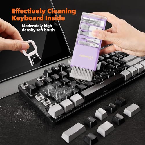 All-in-1 Keyboard Cleaner Laptop Cleaning Kit,Computer Screen-Safe Tools | MacBook iPad iPhone,Electronics Brush Tool for PC Camera Lens Earbuds,Deep Cleaning Spray Cloth, High-Density Soft Brush - color: Light Purple
